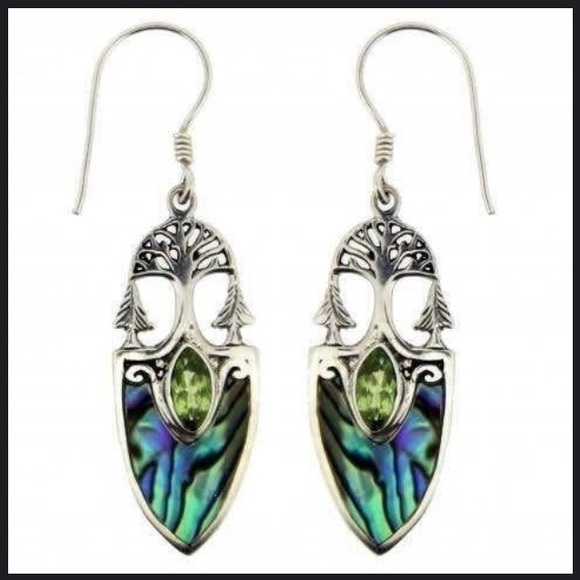 Tree Abalone Drop Green Crystal Earrings - Picture 2 of 4